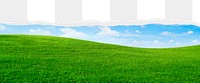 Green hills png, ripped paper border, transparent background