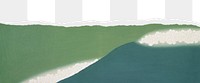 Green hills png, ripped paper border, drawing, transparent background