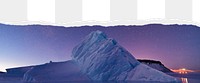 Iceberg png, purple sky, ripped paper border, transparent background