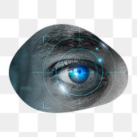 Biometric scan png badge sticker, futuristic technology remixed media photo in blob shape, transparent background