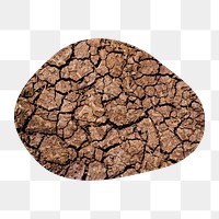 Global warming png badge sticker, cracked ground texture photo in blob shape, transparent background