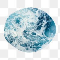 Ocean wave png badge sticker, environment photo in blob shape, transparent background