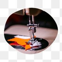 Fashion designer png job badge sticker, sewing machine photo in blob shape, transparent background