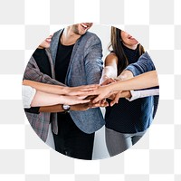 Teamwork, joined hands png badge sticker, business people photo, transparent background