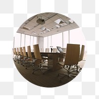 Business meeting room png badge sticker, office interior photo, transparent background