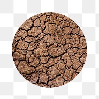 Global warming png badge sticker, cracked ground texture photo, transparent background