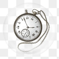 Pocket watch png sticker, vintage object in bubble, transparent background