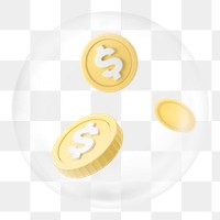 Gold coins png sticker, currency exchange bubble, transparent background