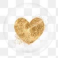 Glittery heart png sticker, aesthetic graphic in bubble, transparent background