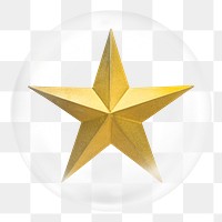 Gold star png sticker, ranking symbol in bubble, transparent background