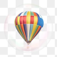 Png hot air balloon sticker, vehicle in bubble, travel graphic, transparent background