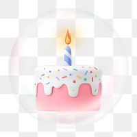 Birthday cake png sticker, 3D dessert in bubble, transparent background
