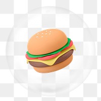 3D hamburger png sticker in bubble, transparent background