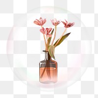 Flower vase png sticker, bubble, home decor concept art, transparent background