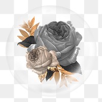 Black rose png sticker, flowers in bubble, Winter concept art, transparent background