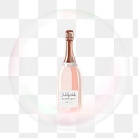 Champagne bottle png sticker, celebration drinks in bubble, transparent background