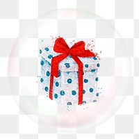 Christmas present png sticker, glittery object in bubble, transparent background