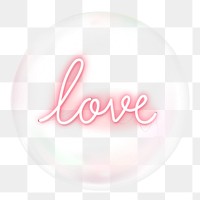 Love typography png sticker, neon graphic in bubble, transparent background