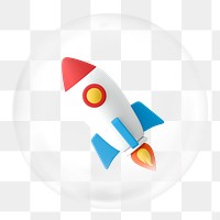 3D rocket png sticker, business launch graphic bubble, transparent background