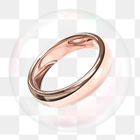 Wedding ring png sticker, rose gold 3D, marriage bubble concept art, transparent background