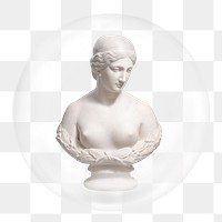 Nude Greek goddess png sticker, marble statue in bubble, transparent background