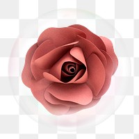 Paper rose png sticker, flower in bubble, Spring concept art, transparent background