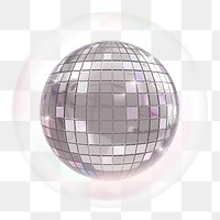 Silver disco png ball sticker, party decor in bubble, transparent background