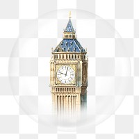 Big Ben tower png sticker, UK travel landmark in bubble, transparent background