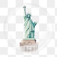 Png Statue of Liberty sticker, New York travel landmark in bubble, transparent background