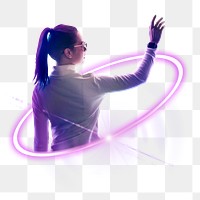 Woman png smart glasses, metaverse technology, augmented reality digital sticker in transparent background