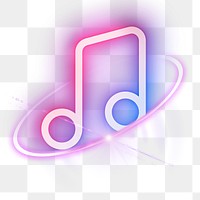 Neon png musical note, entertainment technology digital sticker in transparent background