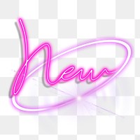 New word png, pink neon feminine cursive digital sticker in transparent background