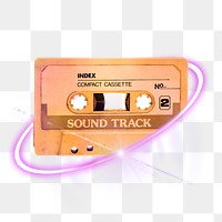 PNG cassette tape, retro music track, technology digital sticker in transparent background