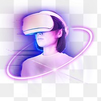 PNG woman wearing VR headset, virtual reality technology digital sticker in transparent background
