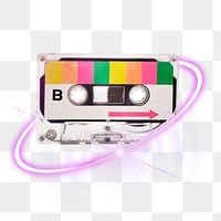 Cassette tape png, retro music track, technology cut out in transparent background