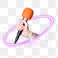 PNG karaoke microphone, entertainment technology digital sticker in transparent background