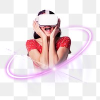 Surprised woman png, virtual reality technology digital sticker in transparent background