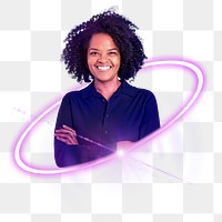 PNG business woman, virtual employee, HR technology digital sticker in transparent background