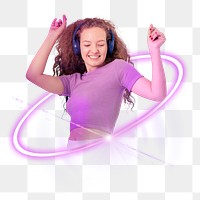 Woman enjoy music png, entertainment technology digital sticker in transparent background