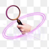 PNG businessman holding magnifying glass, digital sticker in transparent background