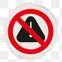 No exclamation mark png symbol, forbidden sign on transparent background, ripped paper badge