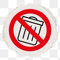 No trash png symbol, forbidden sign on transparent background, ripped paper badge