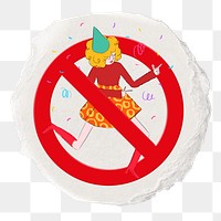 No dancing png symbol, forbidden sign on transparent background, ripped paper badge