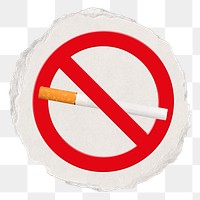 No smoking png sticker, forbidden sign on transparent background, ripped paper badge