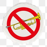 No honking png symbol, forbidden sign on transparent background, ripped paper badge