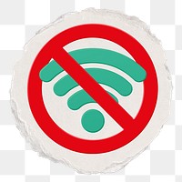 No wifi png symbol, forbidden sign on transparent background, ripped paper badge