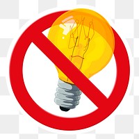 No light bulb png symbol, forbidden sign on transparent background