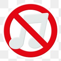 No music png symbol, forbidden sign on transparent background