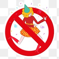 No dancing png symbol, forbidden sign on transparent background