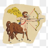 Png Sagittarius and Corona Australis sticker, vintage illustration on ripped paper, transparent background